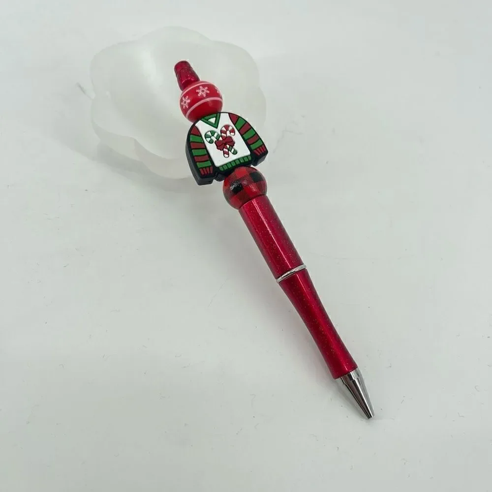 Christmas ugly sweater candy cane pen handmade NEW Buffalo plaid snowflakes